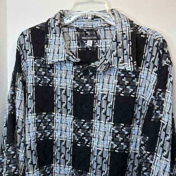 Urban Outfitters Textured Black And Blue Woven Shirt Jacket Large Outdoor Trendy - Picture 2 of 7
